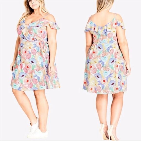 City Chic Etched Poppy Floral Print Wrap Dress Plus Large 20 - Picture 1 of 9